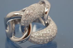 Ring mit beweglichem Kettenglied 925/- Silber rhodiniert mit Zirkonia weiß, poliert