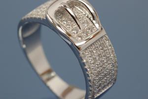 Ring im Gürtelschnallen-Design 925/- Silber rhodiniert mit Zirkonia weiß, poliert