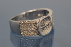 Ring im Gürtelschnallen-Design 925/- Silber rhodiniert mit Zirkonia weiß, poliert