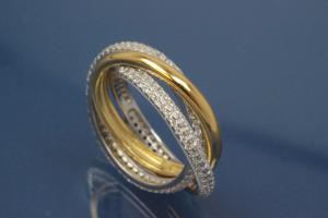 Ring bicolor 925/- Silver rhodium plated / partially gold plated, with white Cubic Zirconia