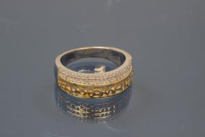 Ring bicolor 925/- Silver rhodium plated / partially gold plated, with white Cubic Zirconia