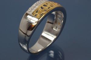 Ring bicolor 925/- Silver rhodium plated / partially gold plated, with white Cubic Zirconia