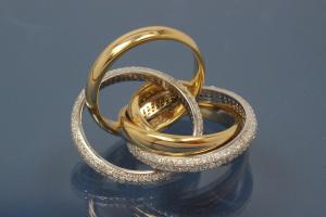 Ring bicolor 925/- Silber rhodiniert / teilvergoldet mit fünf beweglichen Reifen