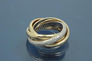 Ring bicolor 925/- Silber rhodiniert / teilvergoldet mit vier beweglichen Reifen