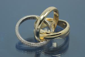 Ring bicolor 925/- Silber rhodiniert / teilvergoldet mit vier beweglichen Reifen