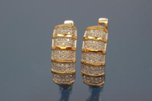 Earring 925/- silver approx sizes H 17,5mm, B 6,5mm rhodium plated / partially gold plated with Zirconia with security leverback