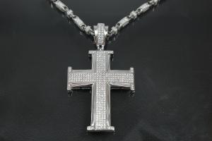 aLEm Pendant Cross in knight design with Zirconia 925/- Silver rhodium plated,