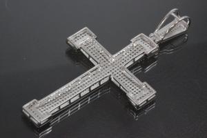 aLEm Pendant Cross in knight design with Zirconia 925/- Silver rhodium plated,