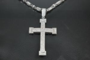 aLEm Pendant Cross in knight design with Zirconia 925/- Silver rhodium plated,