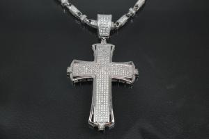 aLEm Pendant Cross in knight design with Zirconia 925/- Silver rhodium plated