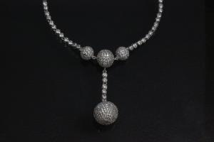 aLEm Necklace,  Lightning Planets   with white Zirconia 925/- Silver rhodium plated,