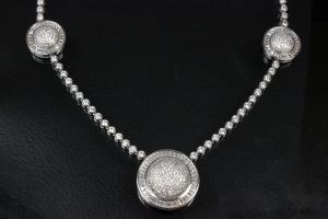 aLEm Necklace, Global World Circle with white Zirconia 925/- Silver rhodium plated,
