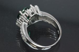 aLEm Juwelenring-Design mit weißen Zirkonia und einem smaragdfarbenen grünen Zirkonia 925/- Silber  rhodiniert