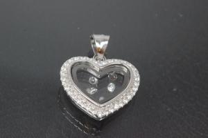 aLEm Pendant with Zirconia heart, 925/- silver rhodium plated,