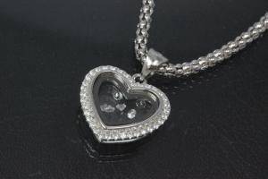 aLEm Pendant with Zirconia heart, 925/- silver rhodium plated,