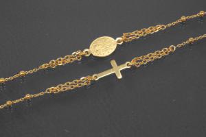 aLEm Lifestyle - chain with cross and medal 925/- silver gold plated with spring ring