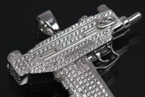 aLEm Pendant Machine Gun 925/- Silver rhodium plated with Zirconia,