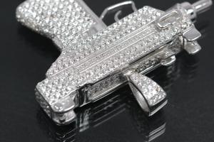 aLEm Pendant Machine Gun 925/- Silver rhodium plated with Zirconia,