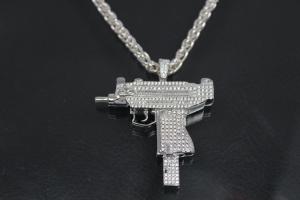 aLEm Pendant Machine Gun 925/- Silver rhodium plated with Zirconia,