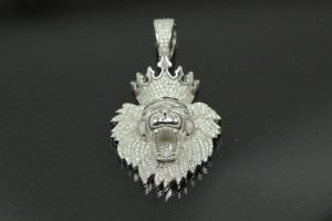 aLEm Anhänger Löwe mit Krone Lucky King mit Zirkonia 925/- Silber rhodiniert,