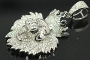 aLEm Pendant Lion with CrownLucky King with Zirconia 925/- Silver rhodium plated