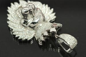 aLEm Pendant Lion with CrownLucky King with Zirconia 925/- Silver rhodium plated