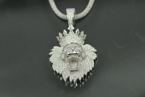 aLEm Pendant Lion with CrownLucky King with Zirconia 925/- Silver rhodium plated