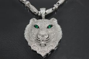 aLEm Pendant Lion King of the Steppe 925/- Silver rhodium plated with white and green emerald Zirconia,