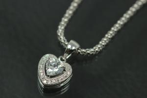 aLEm Anhänger Herz Lovely Hearts mit Zirkoniakranz und herzförmigem Zirkoniamittelstein 925/- Silber rhodiniert,