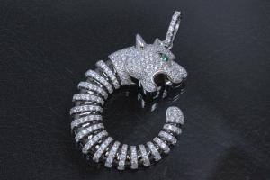 aLEm Anhänger Tiger of Prosperity 925/- Silber rhodiniert mit Zirkonia weiß und grün,