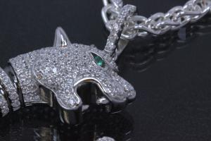 aLEm Anhänger Tiger of Prosperity 925/- Silber rhodiniert mit Zirkonia weiß und grün,