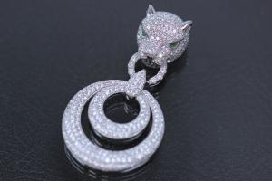 aLEm Pendant Tiger with Firering 925/- Silver rhodum plated with Zirconia white and green,