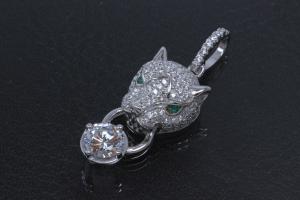 aLEm Anhänger Tiger of Glory 925/- Silber rhodiniert mit weißen Zirkonia gefasst,