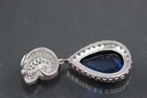 aLEm Pendant sapphire colour faceted Teardrop and Top as a Ammonite 925/- Silver rhodium plated and white Zirconia