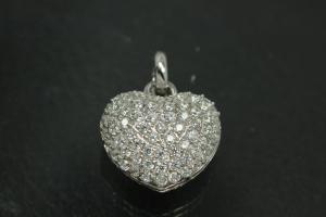 aLEm Pendant Glittering Heart and Love with Zirconia 925/- Silver rhodium plated, polished,