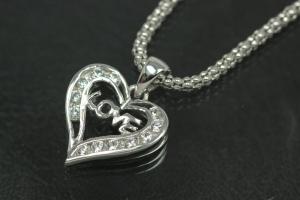 aLEm Pendant Sweet Heart with LOVE Schrift with Zirconia 925/- Silver rhodium plated, polished