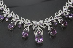 aLEm Necklace  Lily Dream  925/- Silver rhodium plated with white and amethyst color Zirconia and clasp with extension chain,