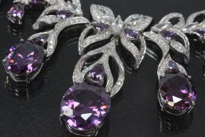 aLEm Collier  Lily Dream  925/- Silber rhodiniert mit weißen und amethystfarbenen Zirkonia mit Karabiner und Verlängerungskette, 