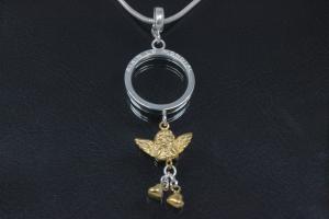 aLEm Pendant Angel with dangling hearts of Love 925/- Silver partially gold plated,