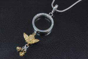 aLEm Pendant Angel with dangling hearts of Love 925/- Silver partially gold plated,