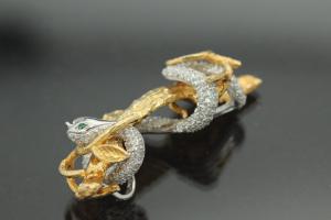 aLEm Earrings Snake on tree of the collection Wild Life by alain LE mondial, 925/- Silver partially gold plated, partially rhodium plated,