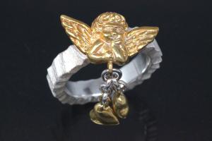 aLEm Ring Golden Angel of Lovers with hearts by alain LE mondial, 925/- Silver partially gold plated and partially polished,