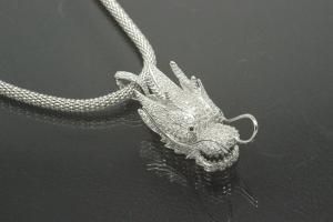 aLEm Drachenkopf Anhänger Dragon of Soul 925/- Silber rhodiniert mit Zirkonia