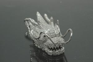 aLEm Drachenkopf Anhänger Dragon of Soul 925/- Silber rhodiniert mit Zirkonia