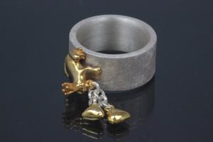 aLEm Ring Goldfröschchen der Liebenden mit Herzen by alain LE mondial 925/- Silber mit Teilvergoldung