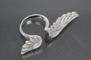 aLEm Ring Angel Wing Wing of Freedom 925/- Silver rhodium plated with white Cubic Zirconia