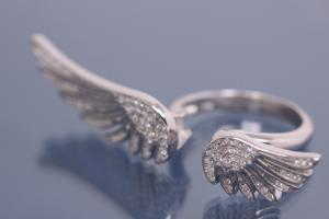 aLEm Ring Angel Wing Wing of Freedom 925/- Silver rhodium plated with white Cubic Zirconia