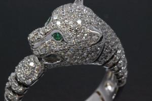 aLEm Ring Chasing Tiger 925/- Silver rhodium plated with Zirconia white and green