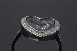 aLEm Ring Herz mit Zirkoniakranz und in Mitten 2 Glasscheiben und bewegliche Zirkonia darin, 925/- Silber rhodiniert , poliert