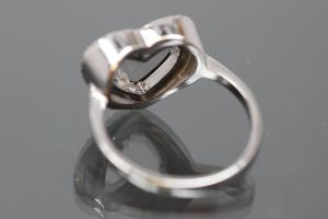 aLEm Ring heart with moving Zirconia between two glasses  in the center 925/- Silver rhodium plated